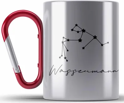 Produktbild von Trendation - Wassermann Sternzeichen Edelstahl Tasse Karabiner Geschenk Horoskop Tierkreiszeichen (Rot)