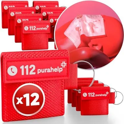 Produktbild von Beatmungstuch 12er Set - Hygienische Beatmungsmaske am Schlüsselanhänger - Mund-zu-Mund Schutz für Notfälle