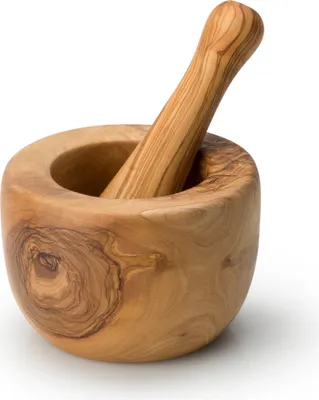 Zdjęcie produktu dla CONTINENTA Mörser, Olivenholz Ø ca,14x10 cm 4948 4017167494807 Vorteilset – 2 Stück – inkl. 4 Edelstahl-Trinkhalme