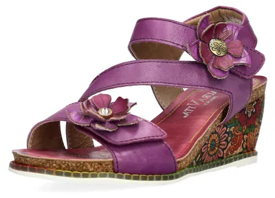 Produktbild von Laura Vita Damen Sandalette unifarbene Riemen Blumendekor HACEO 15, Größe:41 EU, Farbe:Violett