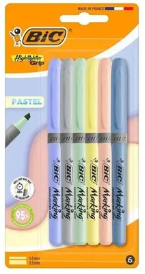 Image de Surligneurs Grip Pastel, lot de 6, BIC