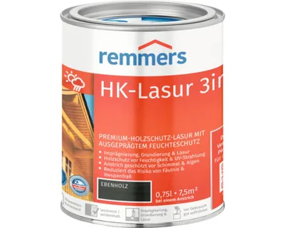 Produktbild von Remmers HK-Lasur 3in1 ebenholz (RC-790) 0,75 l, Holzlasur aussen