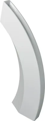 A white, curved vase or container.