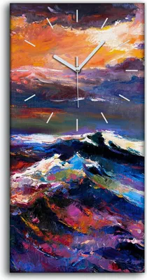 Produktbild von Küchenuhr Bürouhr Leinwand Uhr Quarz 30x60 Bild See Schiff Ozean Sonnenuntergang - weiße Hände