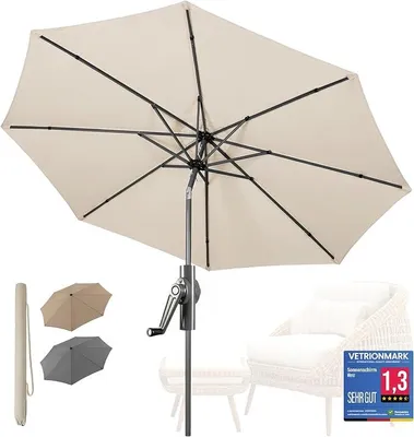 Imagen del producto de Sombrilla para balcón, diámetro 300 cm, con manivela, protección UV 50+, color beige