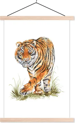 Produktbild von MuchoWow® Textilposter Tiger - Beine - Gras 60x90 cm mit holzfarbenen Rahmen - Textil