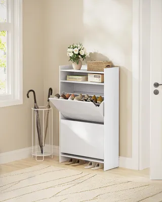 Obrázek produktu pro SONGMICS HOME sklopná botník, bleskurychlá montáž bez nářadí, technologie Toolless, botník se 2 dvířky, moderní, bílý