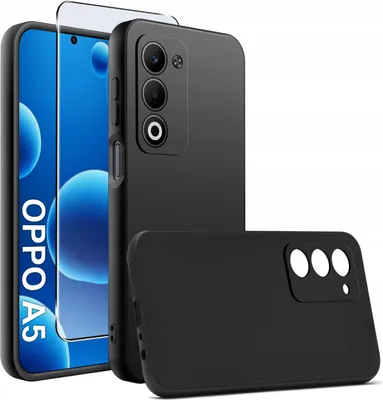 Productafbeelding van Zwarte, matte siliconen hoesje, slank model, voor Oppo A5 4G | A5 5G + beschermglas 9H