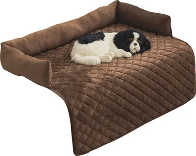 Image de Couverture de lit pour chien, couverture pour chien faite à la main, tapis pour chien, tapis pour animal de compagnie, protection de canapé antidérapante pour chiens et chats (Marron,90x90 cm)