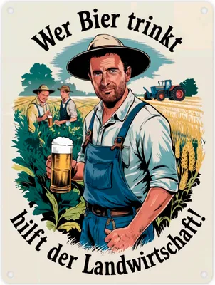 Produktbild von Wer Bier trinkt hilft der Landwirtschaft Metallschild in 15x20 cm