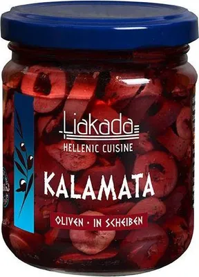 Produktbild von Liakada Kalamata Oliven in Scheiben 100 g Glas  Vegan  Glutenfrei