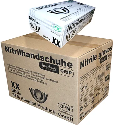 Produktbild von SFM ® BLACKLETS GRIP : XS Nitrilhandschuhe puderfrei F-tex schwarz (1000)