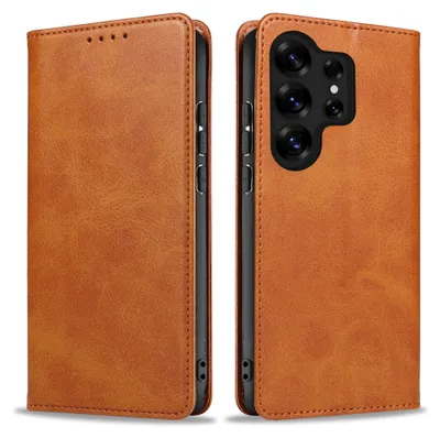 Produktbild von Handyhülle für Samsung Galaxy S25 Ultra Kunstleder Flip Cover Hülle Klapphülle Case Kartenfach Farbe: Hellbraun