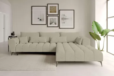 Produktbild von 99rooms Ferrano Ecksofa Chenille EDEN Creme Rechts mit Sitztiefenverstellung
