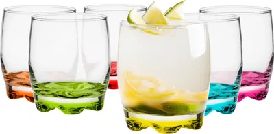 Produktbild von Glasmark KROSNO, 250ml, Set von 6, Trinkgläser mit farbigem Boden, Longdrinkgläser, Wassergläser, Saftgläse, Perfekt für Zuhause, Restaurants und Partys