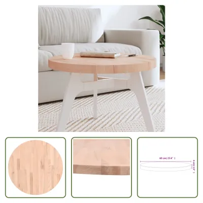 Productafbeelding van De Living Store eettafelblad, diameter 60 cm, 4 cm dik, rond, massief beuken hout