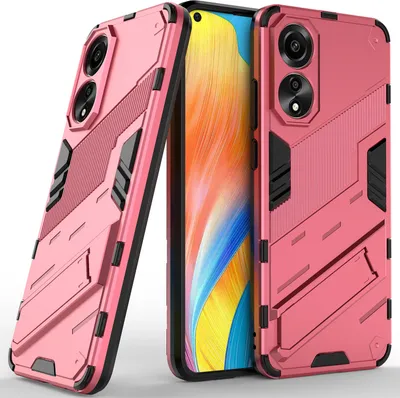 Produktbild von Armor Hülle für Oppo A78 4G, Hybrid PC TPU Bumper Stoßfestes Schutzhülle mit Standfunktion Rosa