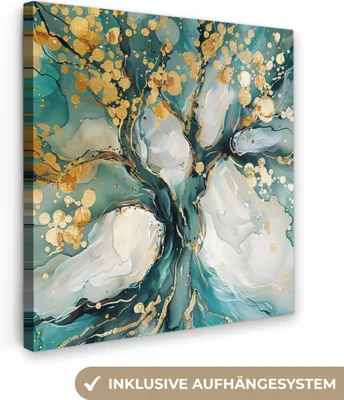 Produktbild von MuchoWow® - Leinwandbilder - Baum - Modern -  - Türkis - Gold, Wandbild, Wanddeko Bilder Wohnzimmer, 90x90cm