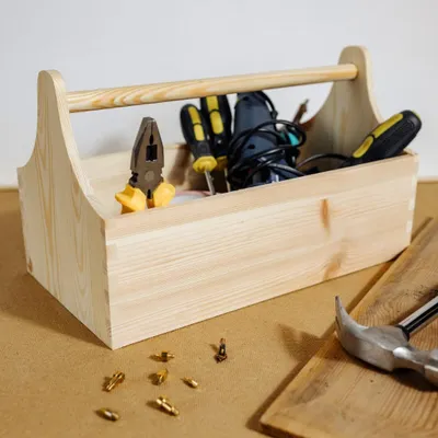 Produktbild von Creative Deco Werkzeugkiste Holz - Werkzeugkasten aus Holz - Maße 34 x 18 x 20,5 cm