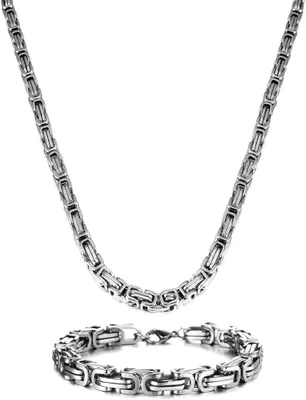 Image de Chaîne Royale Argent Hommes Acier inoxydable 4/5/6/7/8 mm Collier Set Bracelet 51/56/61/66/71 cm