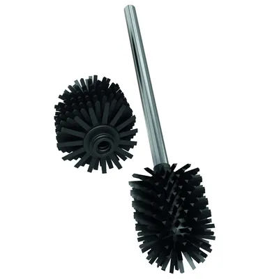 A toilet brush head and handle are shown separately against a white background.