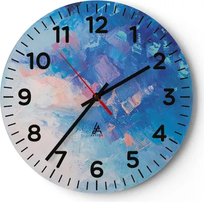 Produktbild von Wanduhr - Rund - Glasuhr - Abstraktion blau gemalt - 30x30cm - Schleichendes Uhrwerk - Lautlos - zum Aufhängen bereit - Dekoration Modern - Wanddekoration aus Glas - C4AR30x30-4570