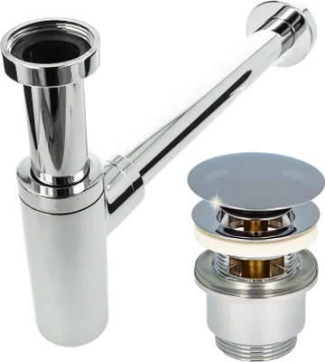 Produktbild von tecuro Siphon mit Pop Up Ablaufventil verchromt - Universal Set für Waschtisch / Waschbecken