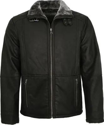 Produktbild von Redpoint - Herren Lederjacke Lammnubuk Kunstfell schwarz : 56