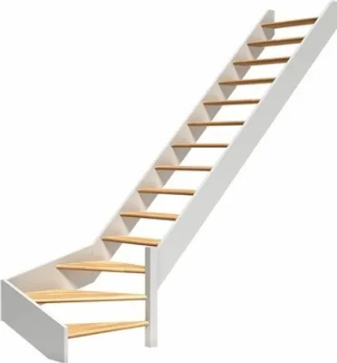 Produktbild von Pertura Wangentreppe Elenie Buche Leimholz Lackiert Ohne Setzstufen Seitenwange weiß 1/4-gewendelt unten rechts 83,5 cm