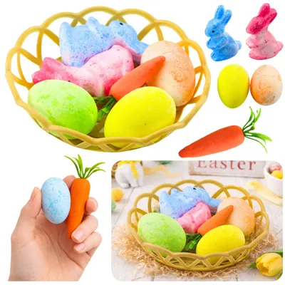 Immagine prodotto di Decorazioni Pasquali In Cestino Coniglietti Uova Carote 6pz