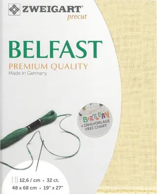 Productafbeelding van Zählstof BELFAST, Zweigart, voorgesneden, 32 count, artikelnummer 3609, kleur 224, lichtgeel, handwerkstof van 100% linnen, geschikt voor borduren, afmetingen 48x68 cm