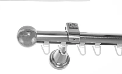 Produktbild von Innenlauf Edelstahl Look Gardinenstange 20mm Wandträger 1-läufig Kugel, Länge wählbar H50 E33 I
