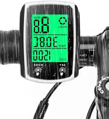 Image de Ordinateur de vélo - Compteur de vitesse pour vélo - Suivi des trajets à vélo - 19 fonctions - Écran LED - Support universel - Noir