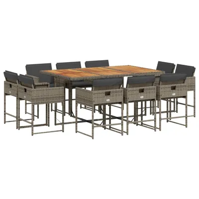 Produktbild von vidaXL 11-tlg. Garten-Essgruppe mit Kissen Grau Poly Rattan