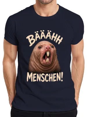 Zdjęcie produktu dla Koszulka męska, granatowa, rozmiar XL, z motywem: "Bääähh", "Ludzie", "Naczelenie", "Śmieszne", "Misanthrop", "Antyspołeczny", "Prezent"