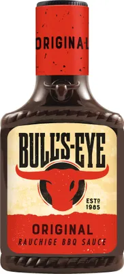 A bottle of Bulls Eye Original BBQ Sauce.
