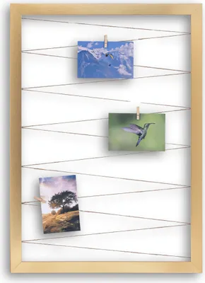 Produktbild von Fotohalter Pinnwand Fotorahmen (Hochformat) mit Juteband 20 Holzklammern Bilderrahmen inklusive CLAMARO Collage Flex, Flex Farbe:Gold, Quer/Hochformat Größe:40x60cm (Hochformat)