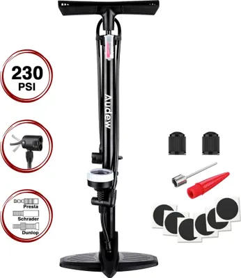Produktbild von AUDEW Standpumpe 230 PSI – Hochdruck Fahrradpumpe mit Manometer | Standluftpumpe mit Dual-Pumpenkopf für Presta & Schrader Ventile