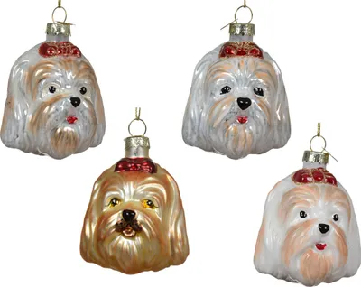 Christbaumschmuck Glas 7,3cm Hund Figur 1 Stück sort. Beige / Weiß