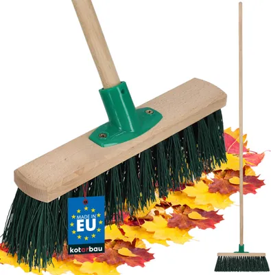 Produktbild von KOTARBAU® Besen mit Holzstiel 30 cm Straßenbesen mit Nylonborsten Kehrbesen aus Holz für Draußen & Drinnen Zimmerbesen mit Stiel Gartenbesen Grün