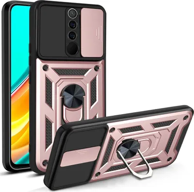 Produktbild von Redmi 9 Hülle mit 360° Drehbarer Magnetische Ring Ständer Halter Dia Kameraschutz TPU Bumper Silikon Schutzhülle für Xiaomi Redmi 9 Rosa