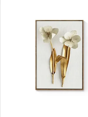 Produktbild von TPFLiving Kunstdruck LW-47 (OHNE RAHMEN) Poster - Leinwand - Wandbild - Hochauflösender Giclée-Druck, langlebig und hochwertig - Nordic Art - Goldene 3-D Blumen -  - Größe: 40x50cm