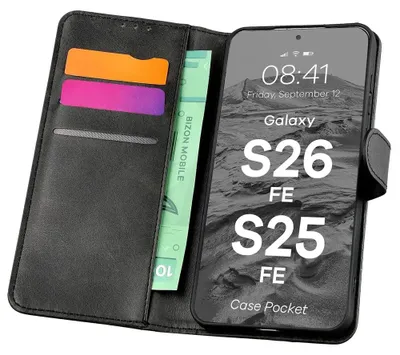 Produktbild von Handyhülle mit Klappe für Galaxy S26 FE / S25 FE, Bizon Case Pocket, Schwarz