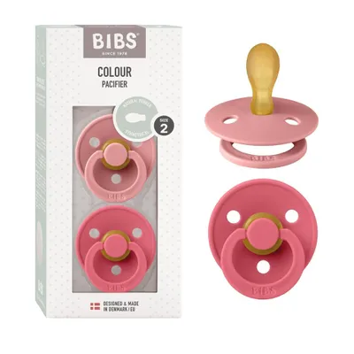 Produktbild von BIBS Colour Symmetrical Schnuller 2er Pack, BPA-frei Dummy-Schnuller, Symmetrischer Nippel. Naturkautschuk / Latex, Hergestellt in Dänemark, Größe 2 (6-18 Monate), Dusty Pink / Coral