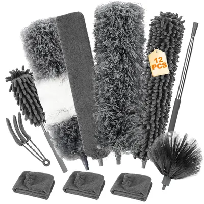 12-tlg. Teleskop-Staubtuch-Set, ausziehbar bis 245 cm, waschbar