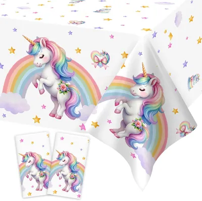 Productafbeelding van Eenhoorn-tafelkleden voor kinderverjaardag - Set van 2 - 274 cm