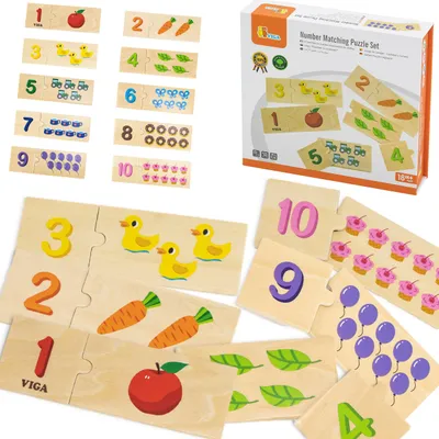 Productafbeelding van VIGA Houten Puzzelset: Cijfersoorten, Montessori Puzzel