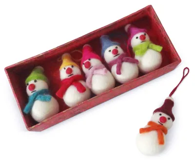 6 Filz-Schneemänner zum Aufhängen, Weihnachtsbaum-Deko, 7 cm