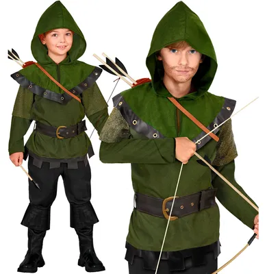 Produktbild von Robin of Sherwood – Kinderkostüm mit Kapuzenoberteil & Gürtel 116cm - 4-5Jahre