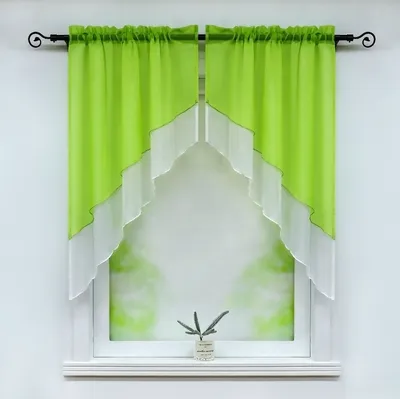 Produktbild von Delien Voile Scheibengardine Bogen 2-Teilige Kleinfenster Vorhang Tunnelzug Kurzstores Doppelschichtige Küchengardinen, Grün BxL 120x125cm